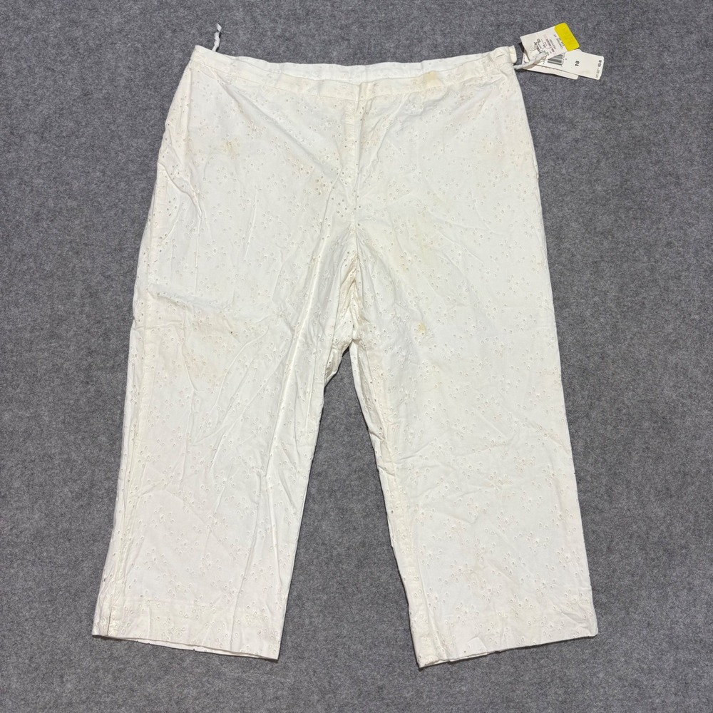 Jones New York Sport White Eyelet Cropped Pants Cotton Size 18 NWT